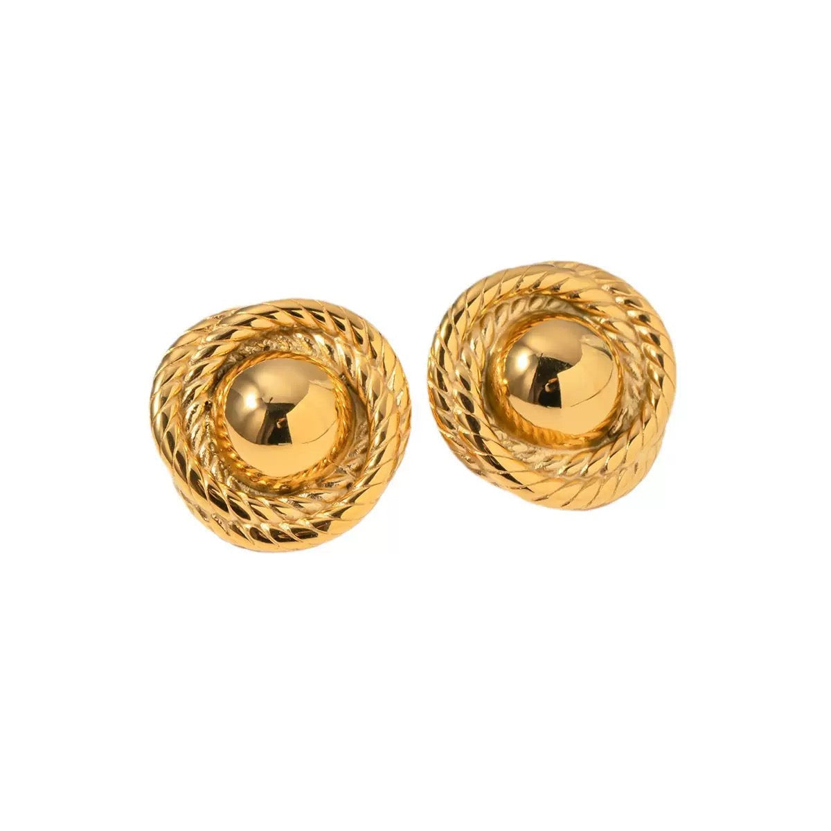 Vintage Gold Button Stud Earrings, Textured Rope Knot Earrings, Statement Gold Earrings, Retro Chunky Jewelry, Elegant Gift for Women