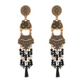 Owl Dangle Earrings, Vintage Silver Statement Earrings, Gothic Boho Tassel Earrings, Black Beaded Chandelier Earrings, Unique Gift for Womenjiu