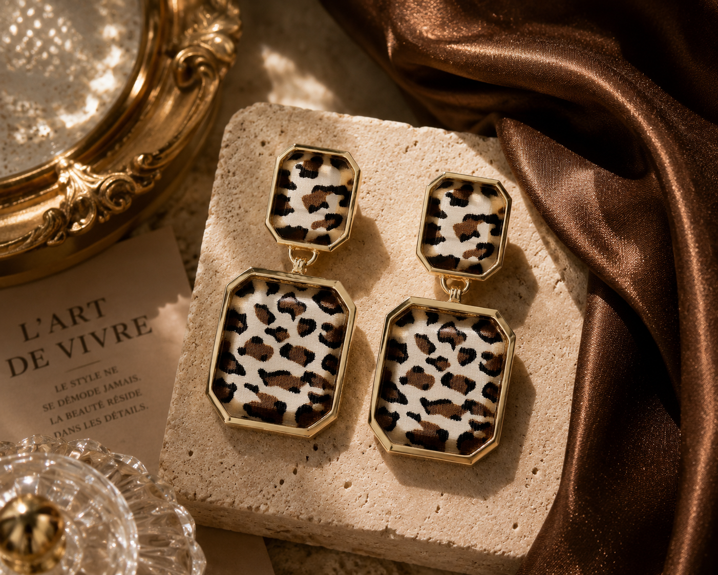 Leopard Print Statement Earrings | Bold Geometric Dangle Earrings for Women | Lightweight Fashion Jewelry Gift