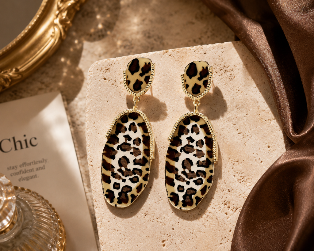 Leopard Print Statement Earrings | Bold Geometric Dangle Earrings for Women | Lightweight Fashion Jewelry Gift