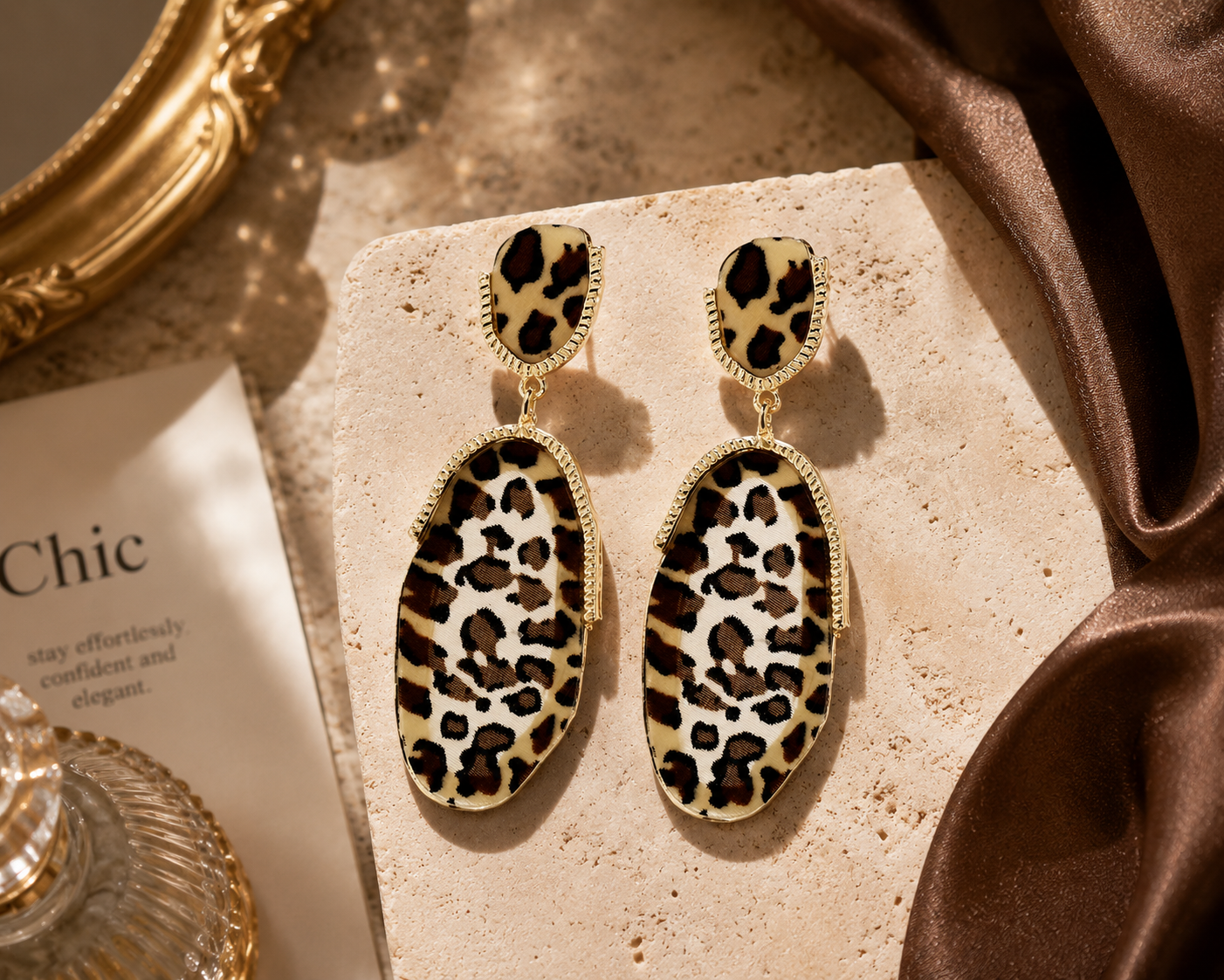 Leopard Print Statement Earrings | Bold Geometric Dangle Earrings for Women | Lightweight Fashion Jewelry Gift