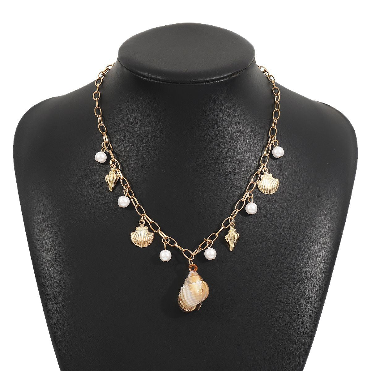 Gold Seashell Charm Layered Necklace, Coastal Beach Jewelry, Starfish Pearl Shell Pendant Necklace, Ocean Inspired Gift for Women