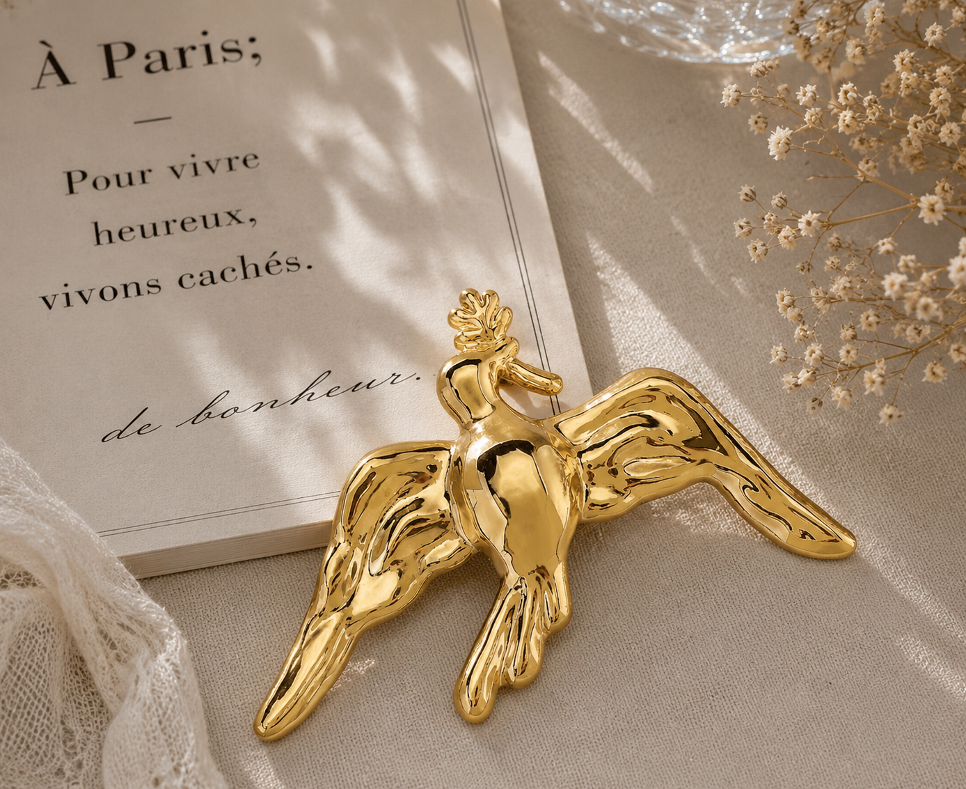 Gold Phoenix Ornament, Mythical Bird Christmas Tree Decoration, Vintage Style Gold Hanging Ornament, Holiday Home Decor Gift