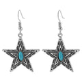 Western Turquoise Star Dangle Earrings, Vintage Silver Boho Drop Earrings, Cowgirl Jewelry Gift for Women